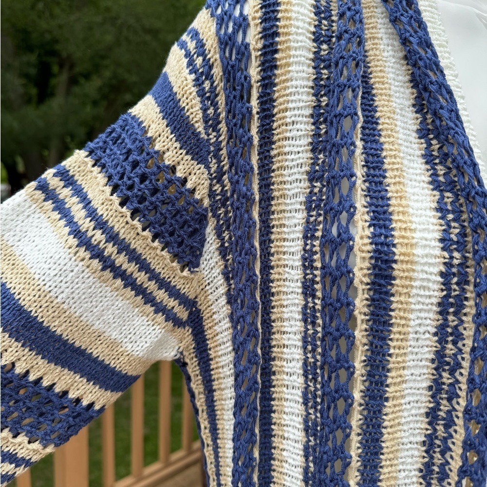 North Style Cardigan Striped Blue and Cream Women's Long Sleeve Style size large - Picture 3 of 8